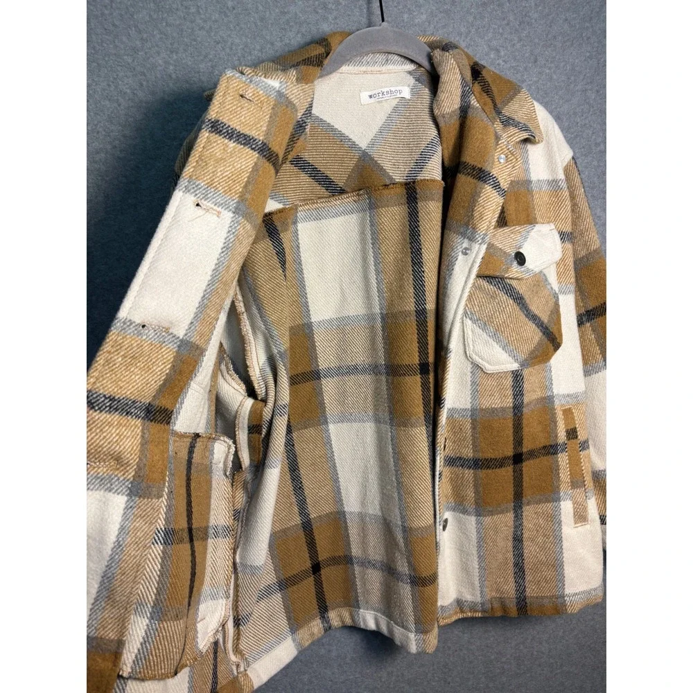 Workshop Plaid Shacket Jacket M Oversized Snap Front Cozy Fall Cabincore Coat